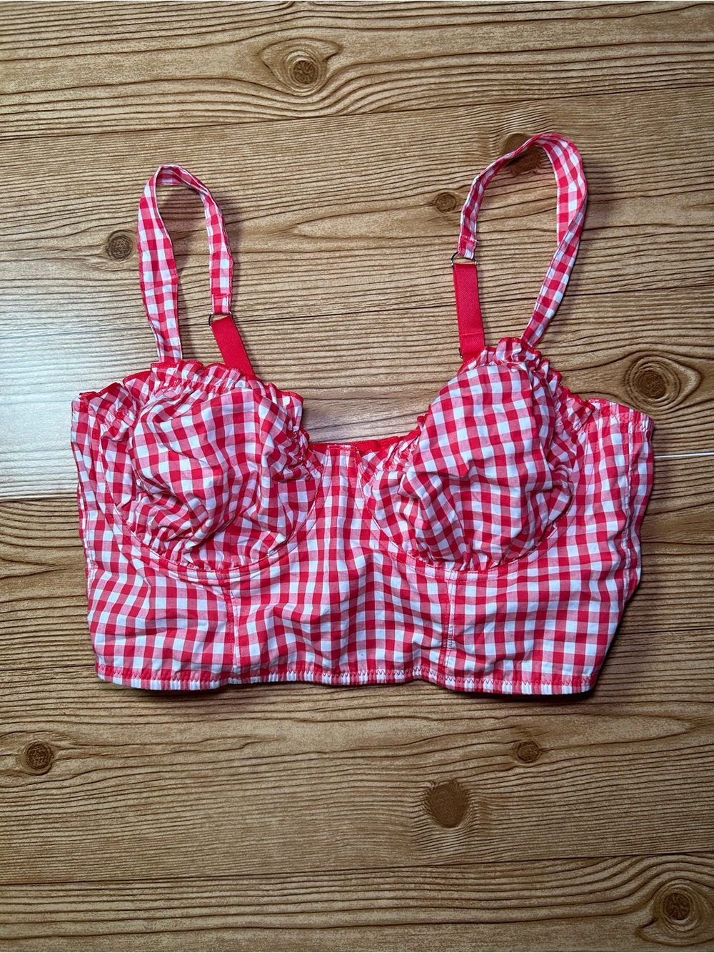 Colsie Red and White Gingham Bustier Top